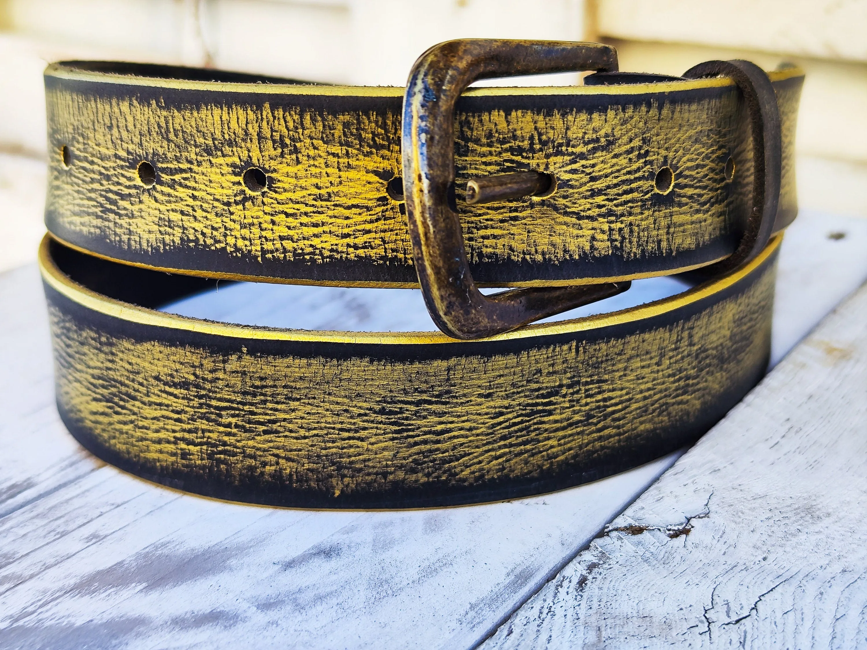 Vintage Western Leather Belt - Black and Gold - Chic Touch