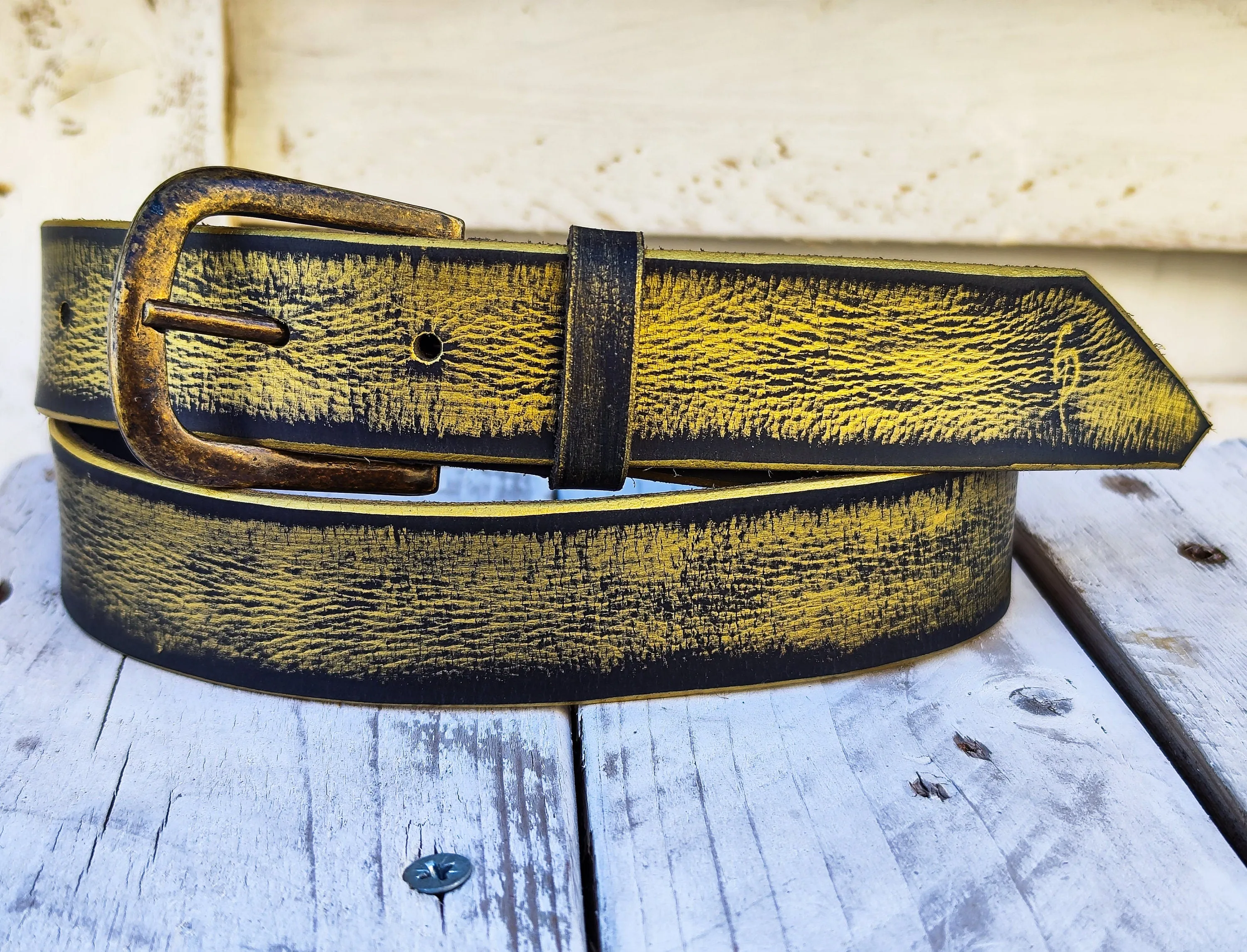 Vintage Western Leather Belt - Black and Gold - Chic Touch