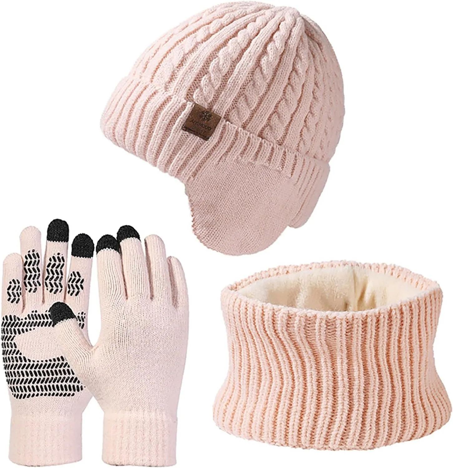Warmer Winter Warm Knitted Sets Slouchy Beanie Hats Neck Scarves Touchscreen Gloves Scarf 3 Pieces Set for Men Women