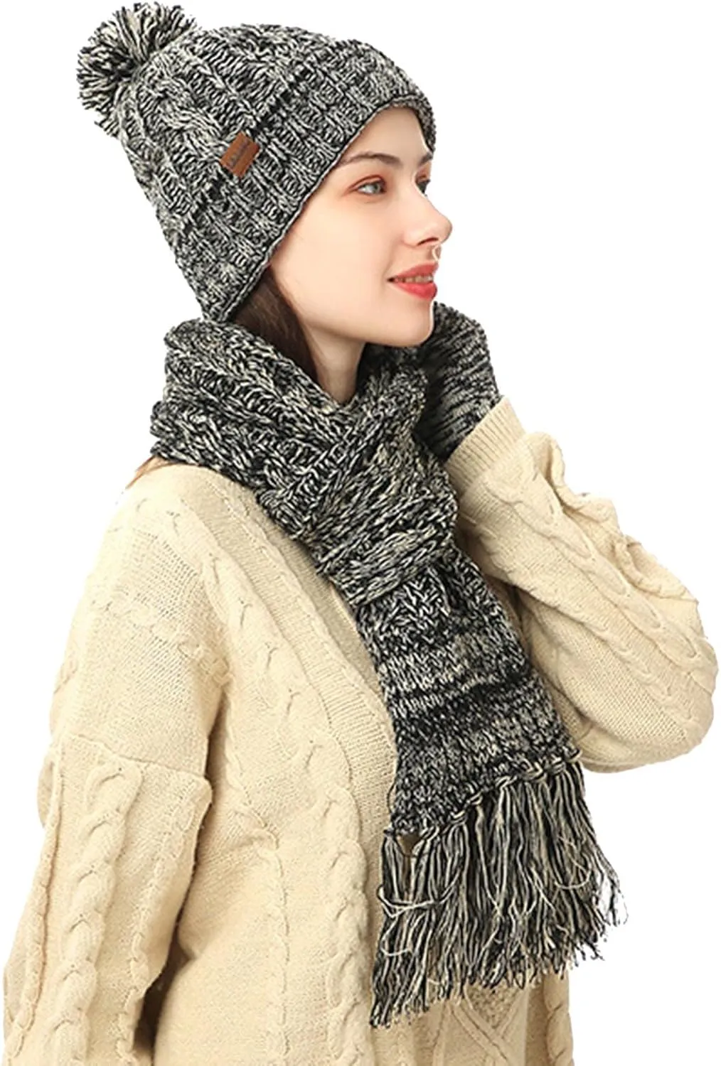 Warmer Winter Warm Knitted Sets Slouchy Beanie Hats Neck Scarves Touchscreen Gloves Scarf Themal Set for Men Women