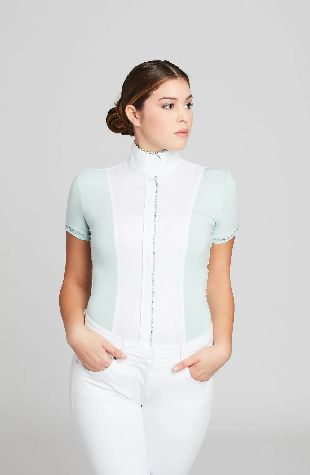 White Twill w Pistachio CC Short Sleeve