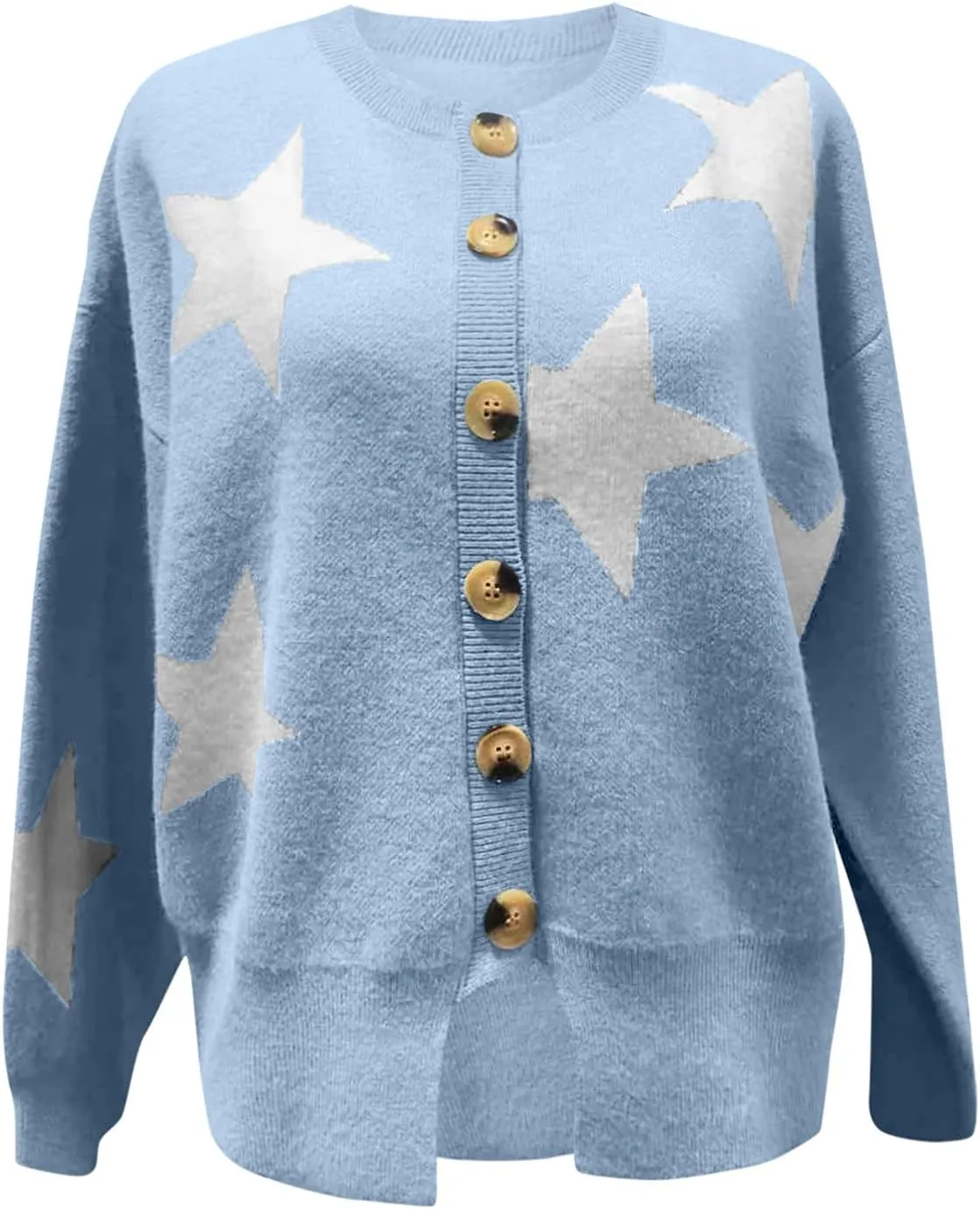 Womens 2023 Long Sleeve V Neck Button Flower Floral Cardigan Open Front Soft Chunky Knit Oversized Sweaters Coat