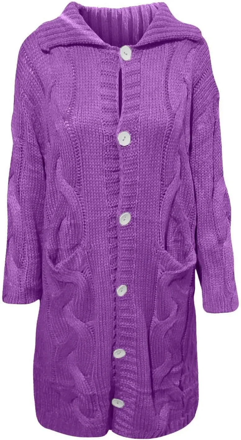 Women's Cardigans Button-Down Long Sleeve Oversized Knit Outerwear Plus Size Casual Soft Lapel Open Front Sweater