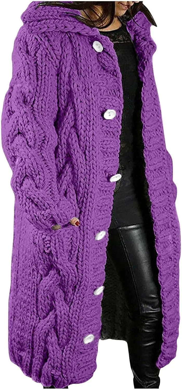 Women's Cardigans Button-Down Long Sleeve Oversized Knit Outerwear Plus Size Casual Soft Lapel Open Front Sweater
