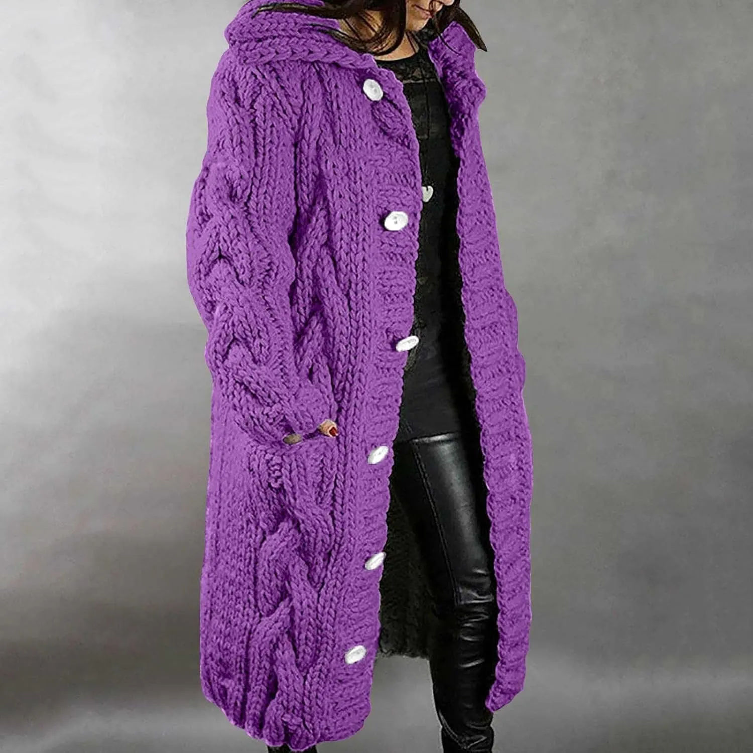 Women's Cardigans Button-Down Long Sleeve Oversized Knit Outerwear Plus Size Casual Soft Lapel Open Front Sweater