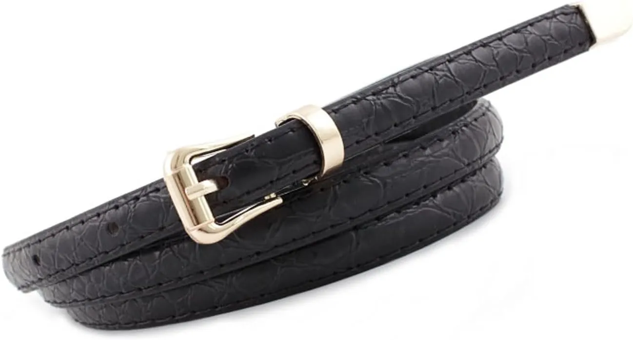 Women's Faux Leather Skinny Belt For Dress Snake Skin Metal Thin Belt Buckle Casual Summer Slimming Elegant