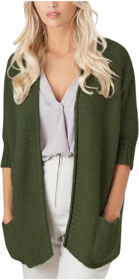 Women's Half Sleeve Cardigan Sweaters Oversized Open Front Chunky Knit Outwear Casual Soft Solid Coat with Pockets