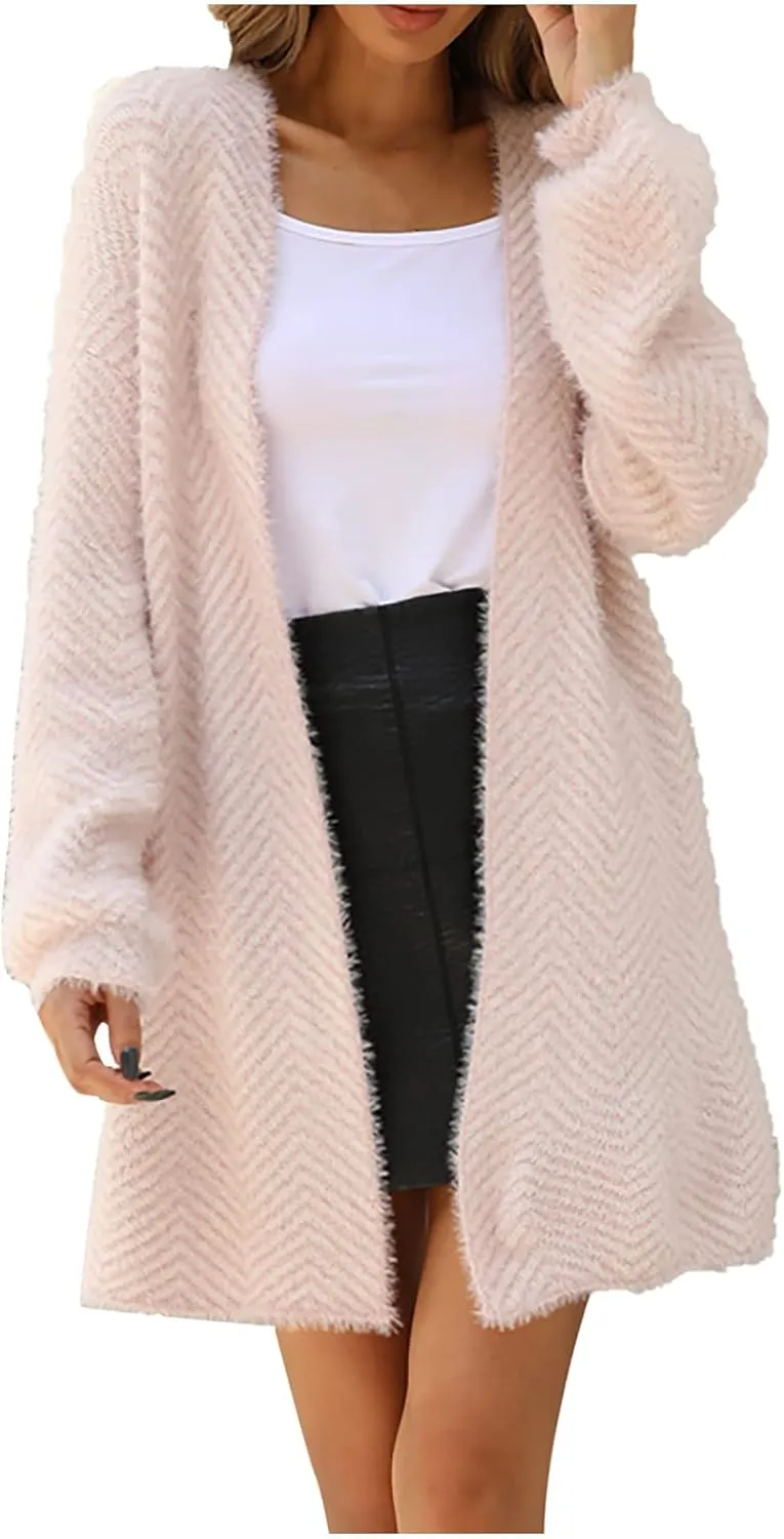 Women's Long Sleeve Soft Chunky Knit Cardigan Sweater Fashion Slouchy Long Loose Open Front Cardigans Outwear Coat