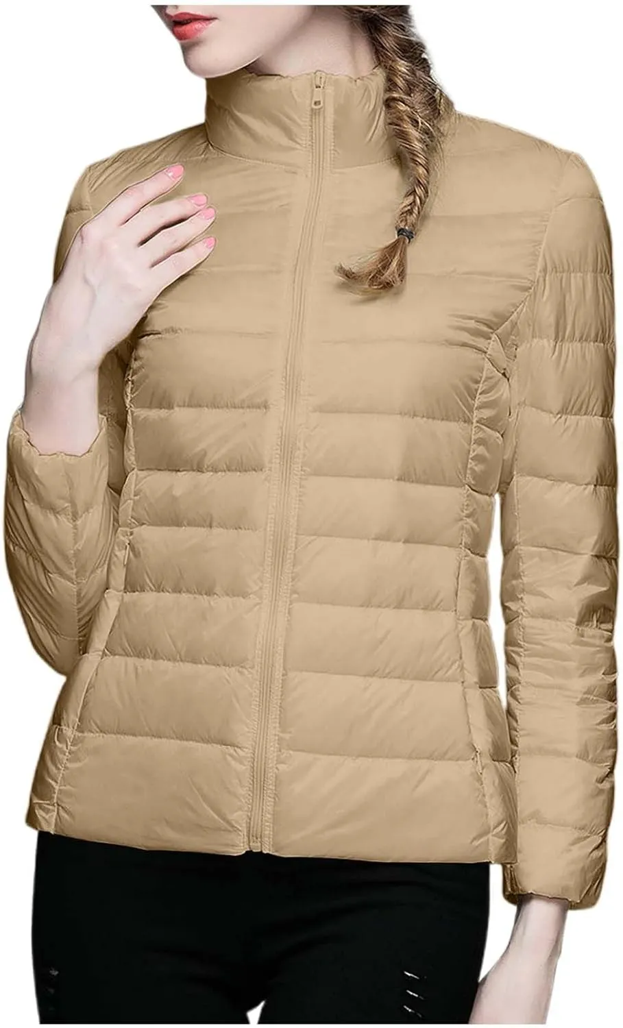 Women's Puffer Jacket Packable Quilted Lightweight Down Parka Plus Size Cropped Puffy Jacket Light Coat With Hood