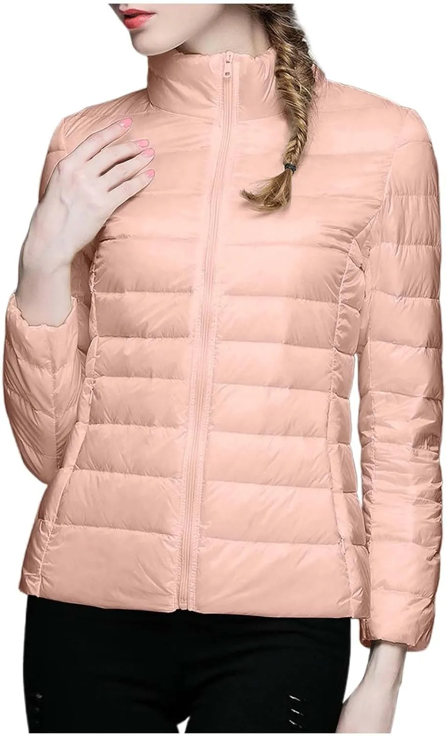 Women's Puffer Jacket Packable Quilted Lightweight Down Parka Plus Size Cropped Puffy Jacket Light Coat With Hood