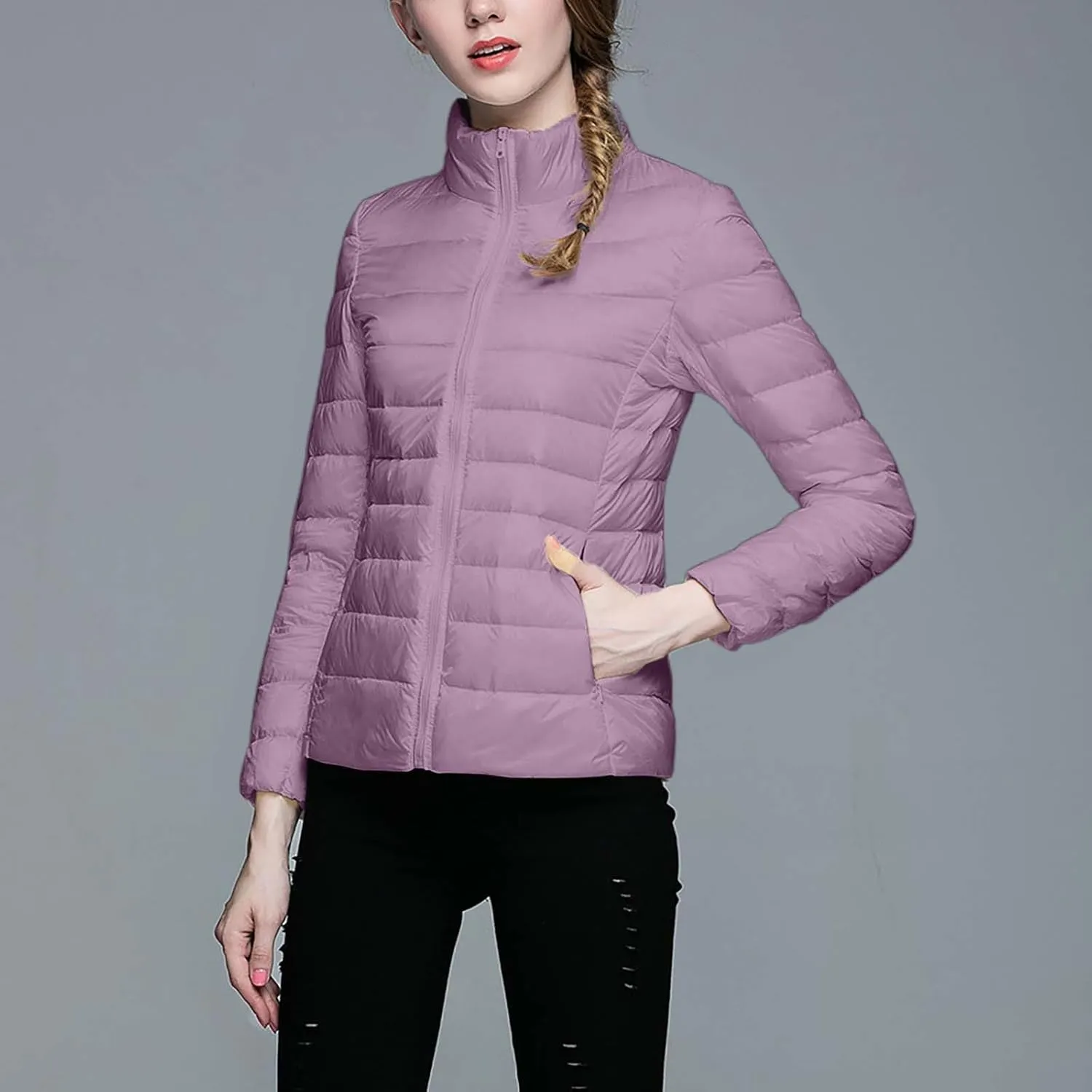 Women's Puffer Jacket Packable Quilted Lightweight Down Parka Plus Size Cropped Puffy Jacket Light Coat With Hood