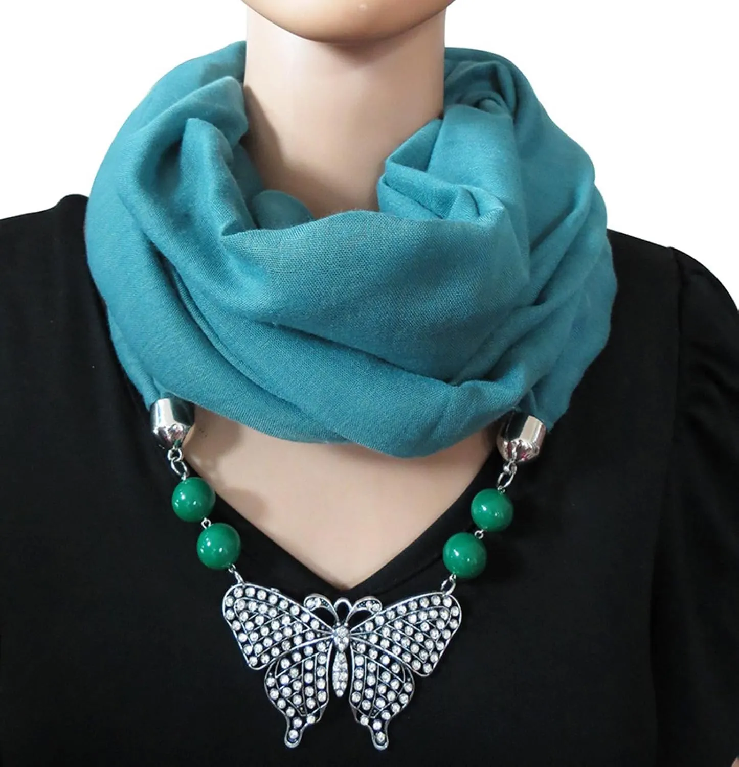 Women's Scarves Multi-purpose Unique Pendant Scarf Necklace Stylish Infinity Scarf with Jewelry Accessory
