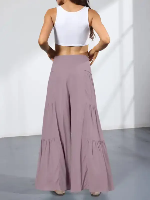 Women’s woven strap elastic waist this kind of wide-leg A-type casual trousers