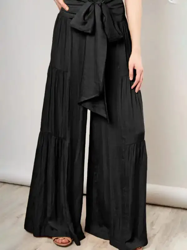 Women’s woven strap elastic waist this kind of wide-leg A-type casual trousers
