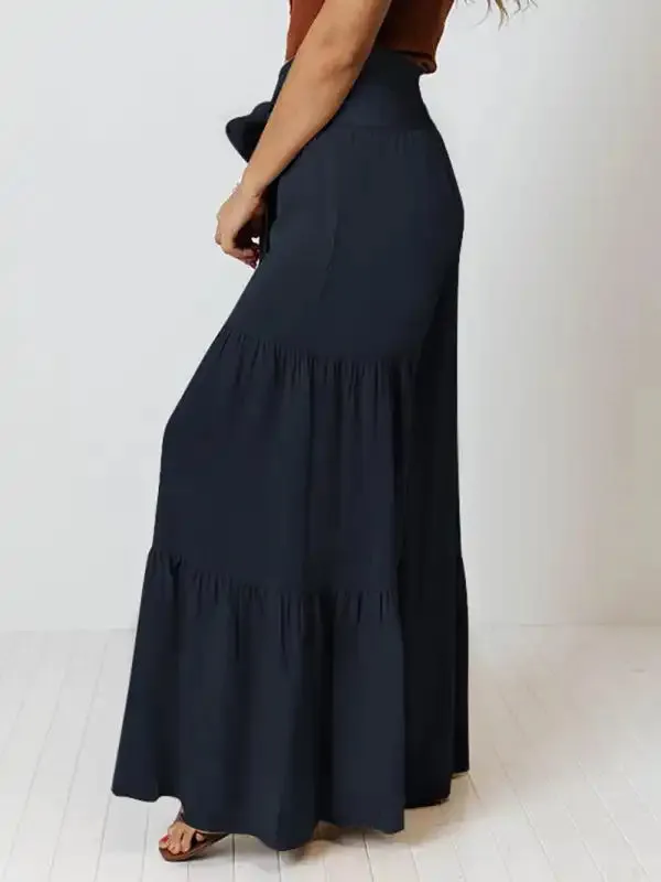 Women’s woven strap elastic waist this kind of wide-leg A-type casual trousers