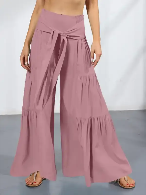 Women’s woven strap elastic waist this kind of wide-leg A-type casual trousers