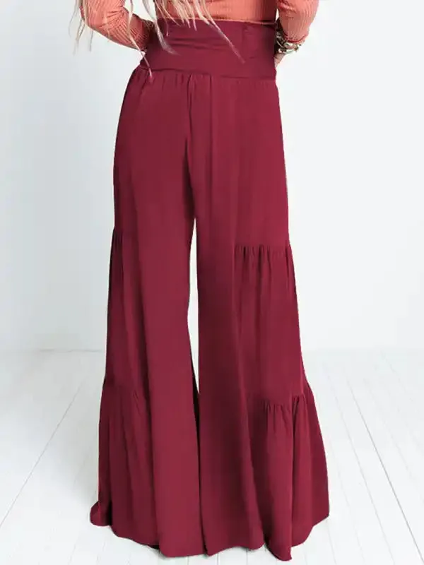 Women’s woven strap elastic waist this kind of wide-leg A-type casual trousers