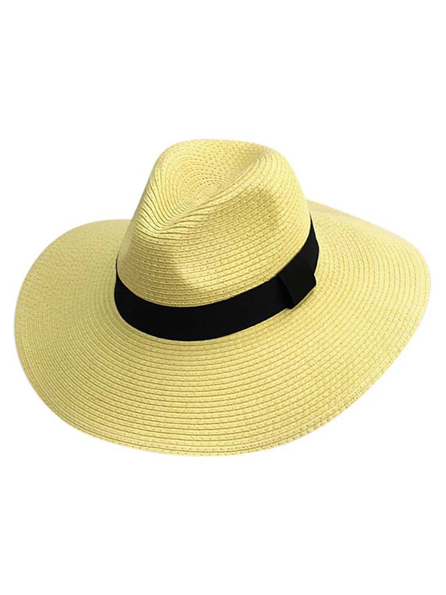 Woven Straw Wide Brim Panama Style Sun Hat