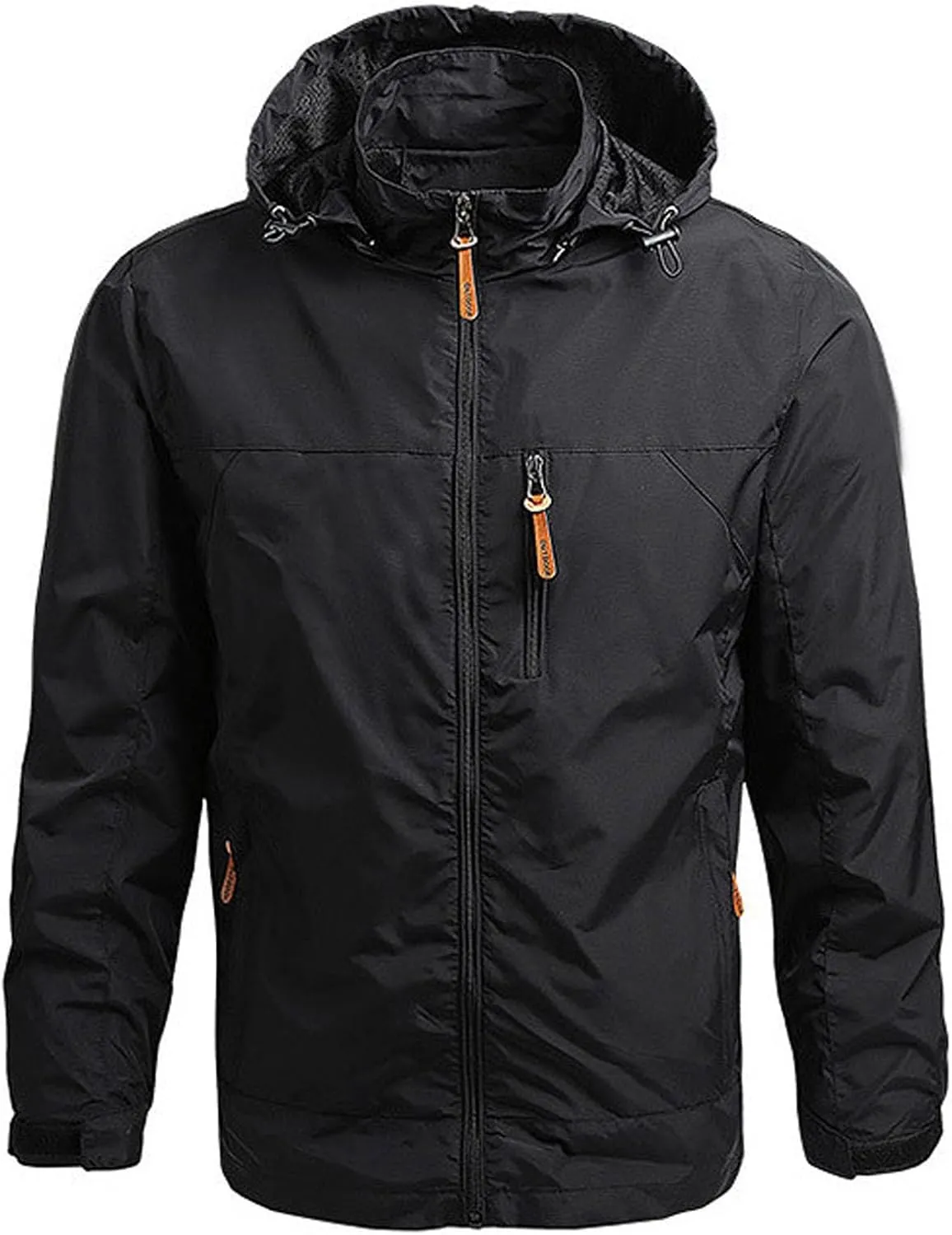 Xiaojmake Rain Coat For Men Lightweight Snow Ski Jacket Waterproof Hooded Windbreaker Full Zip Quilted Fall Light Jacket